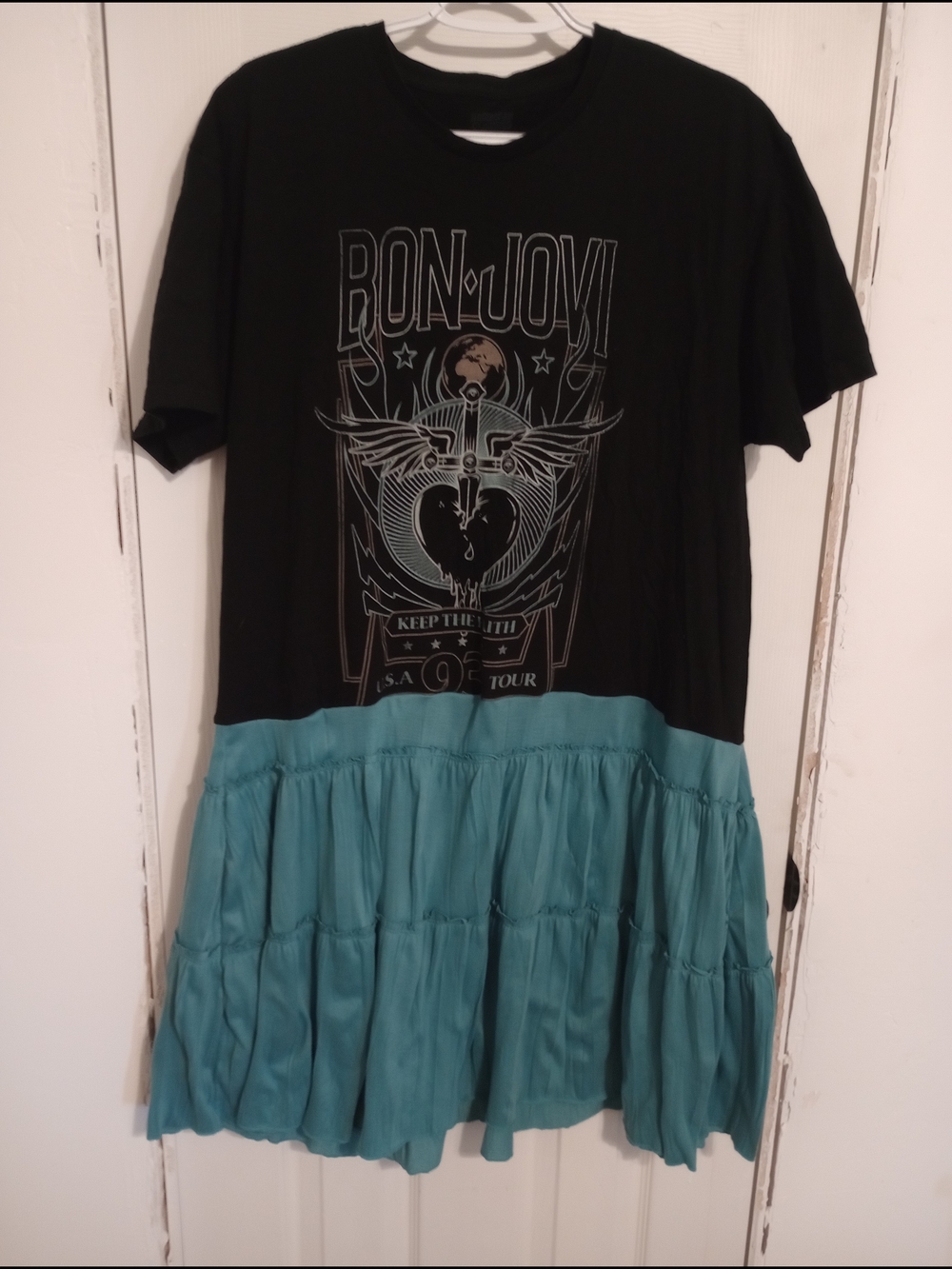 Bon Jovi Black and Teal Tiered Midi Dress